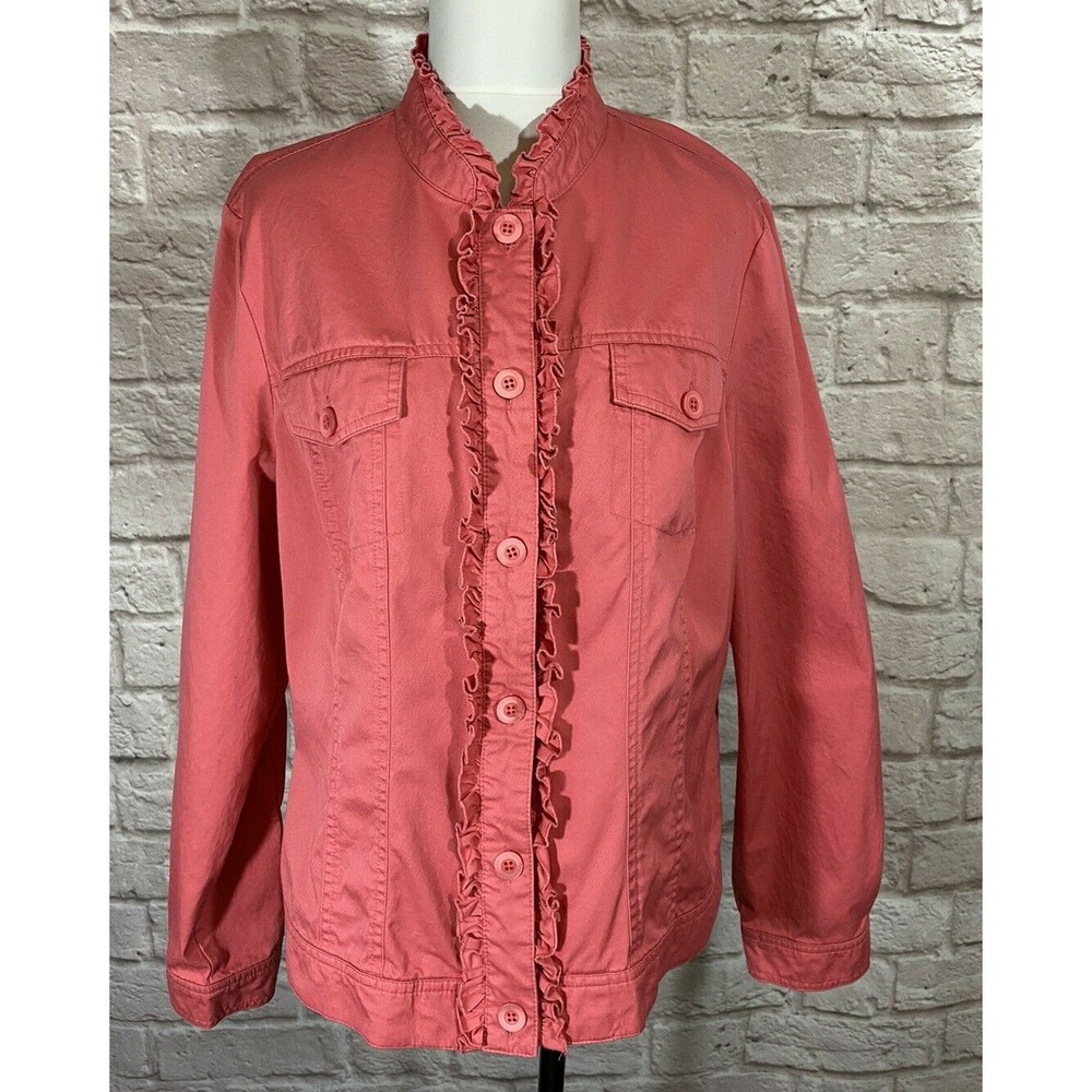 Appleseeds Jacket 16 Pink Ruffled Button Front‎ Cotton Layering Piece Coat
